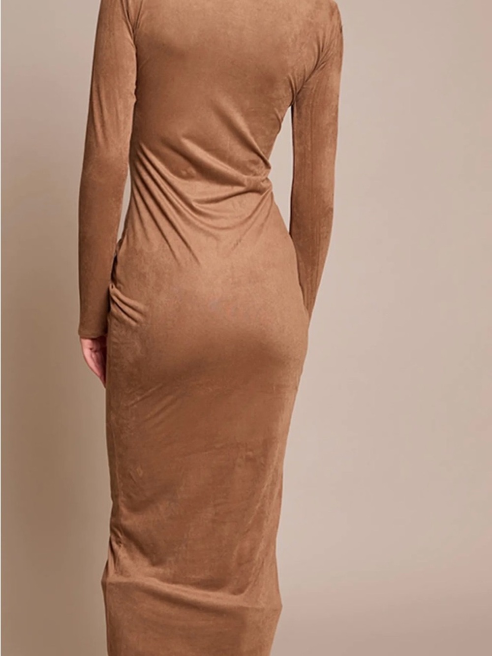 PrettyLittleThing Long Sleeve Ruched Button-Front Maxi Dress in Brown - Picture 2 of 4